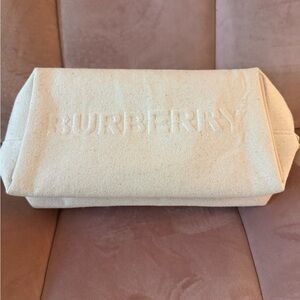 Burberry Cream Canvas Pouch with Embossed Logo